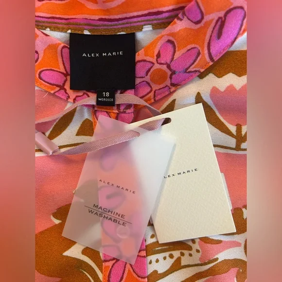 ALEX MARIE Wren Pink Orange Floral Long Sleeve Boho Dress Sz 18 NWT Retro Print - Picture 10 of 13